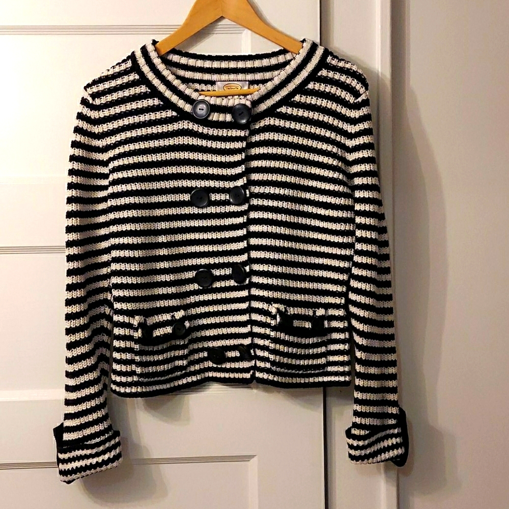 Talbots Petite Striped Knit Jacket Sweater. LARGE